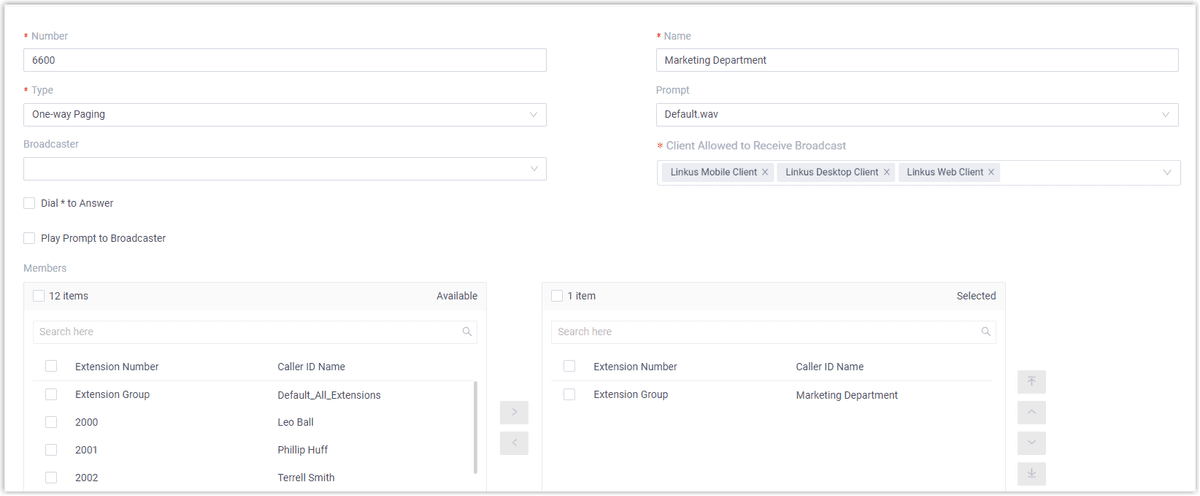 Add One-way Paging Group