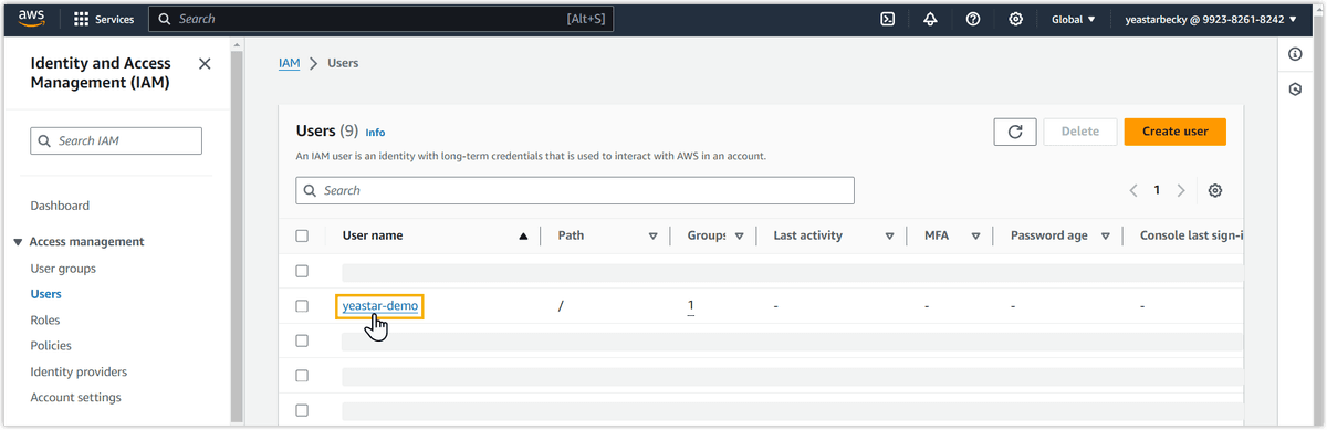Click Created IAM User