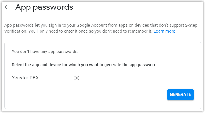 Generate App Password
