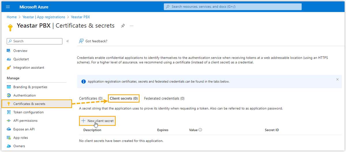 Go to Create New Secret