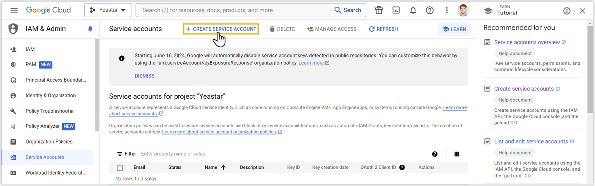 Create Service Account