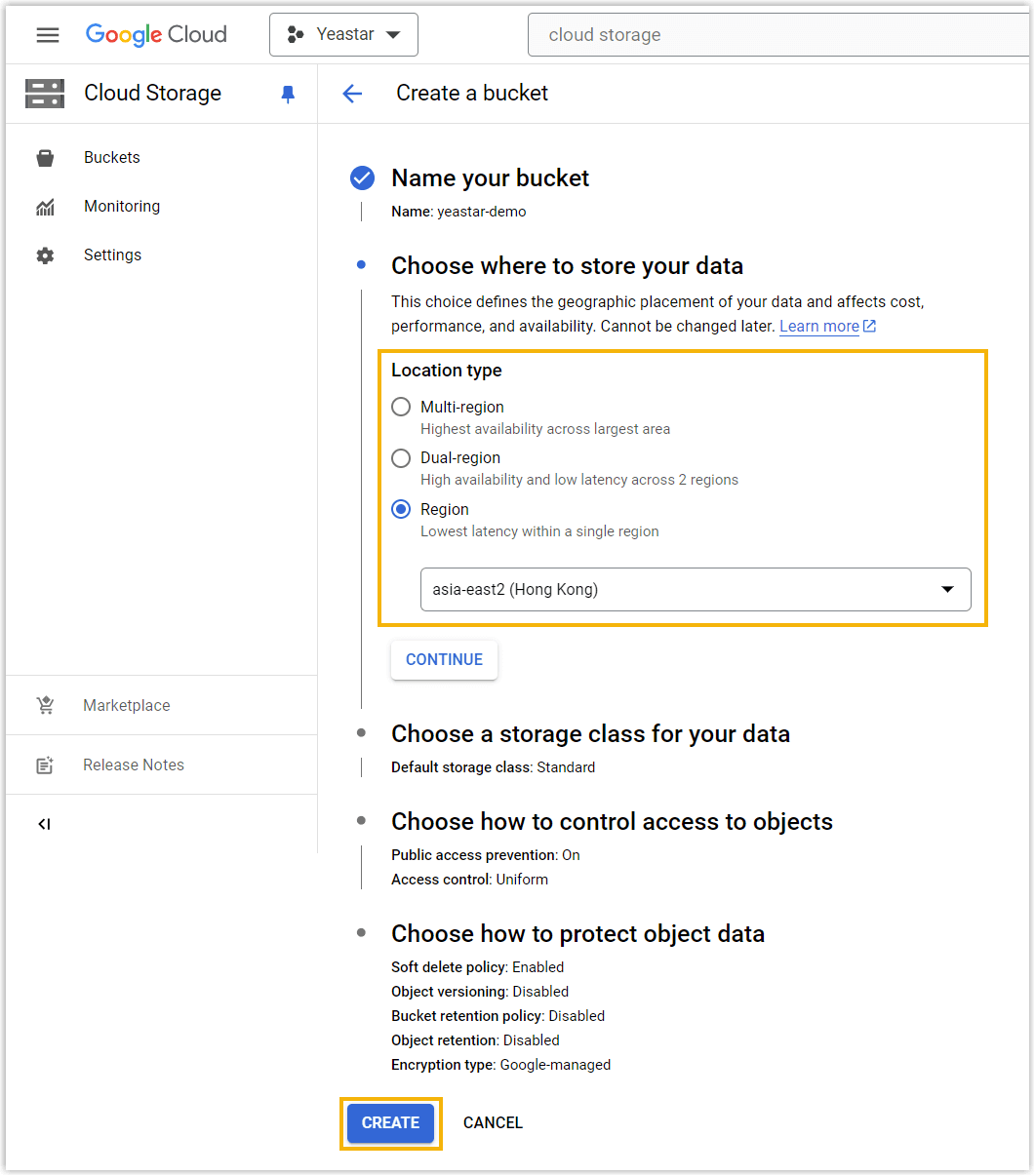 Choose Storage Settings