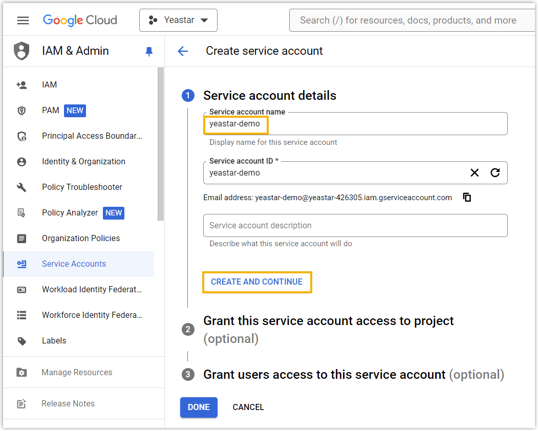 Service Account Details