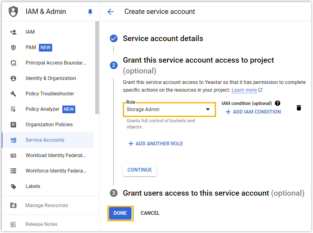 Grant Role to Service Account