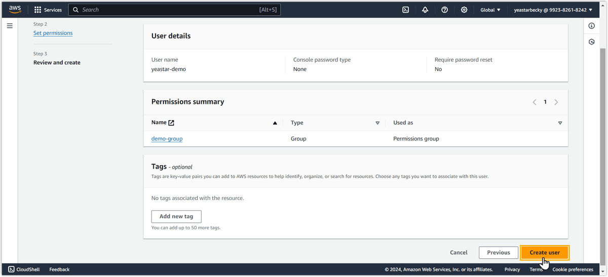 IAM User Created Success