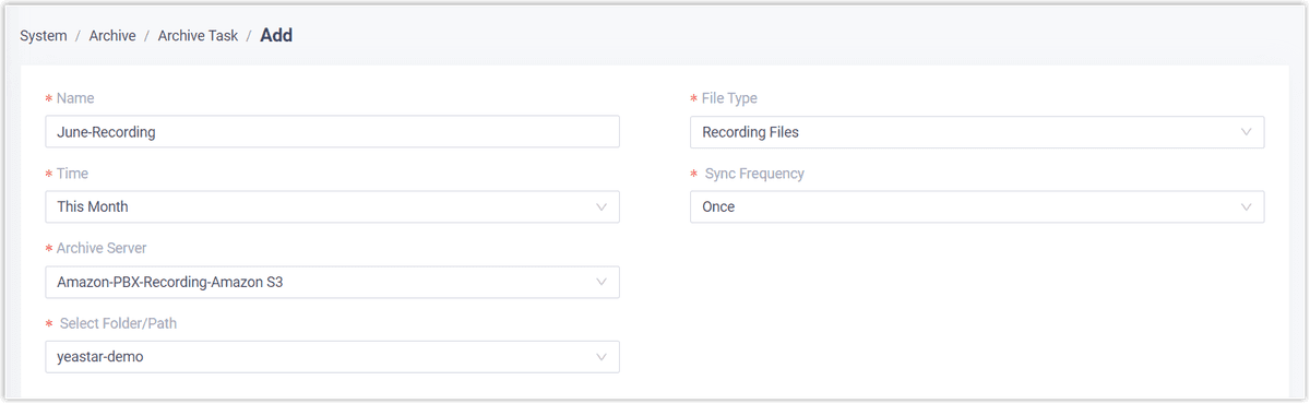 Create S3 Archive Task