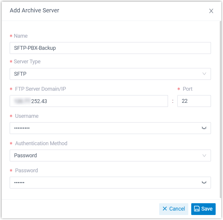 Add SFTP Archive Server Settings