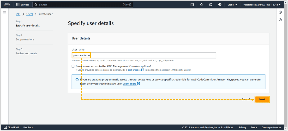 Specify IAM Username