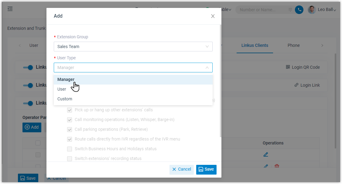Assign User Type to an Extension