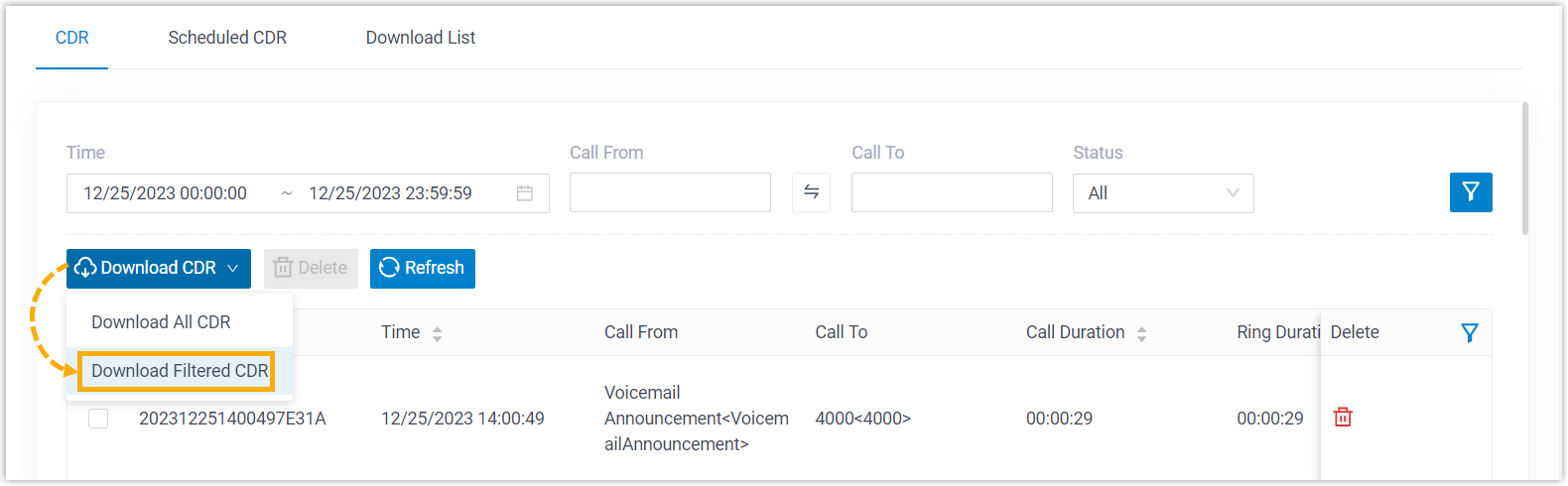 Download Filtered CDR