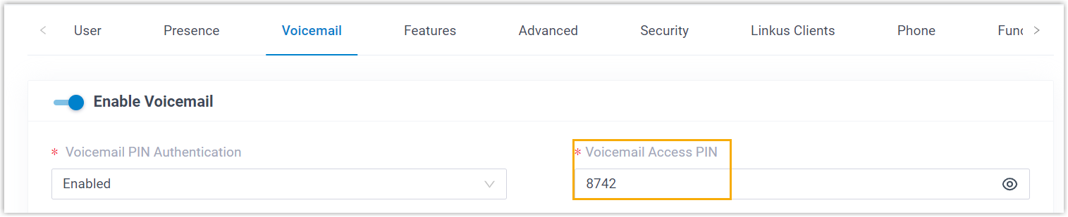 Extension Voicemail PIN