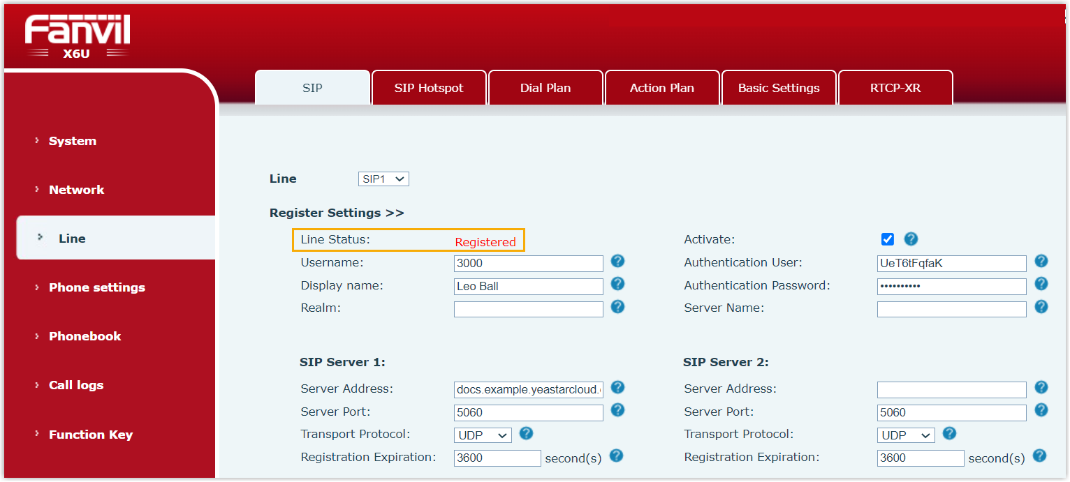 Fanvil Extension Registered