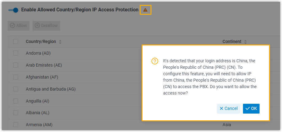 Enable Allowed Country Access