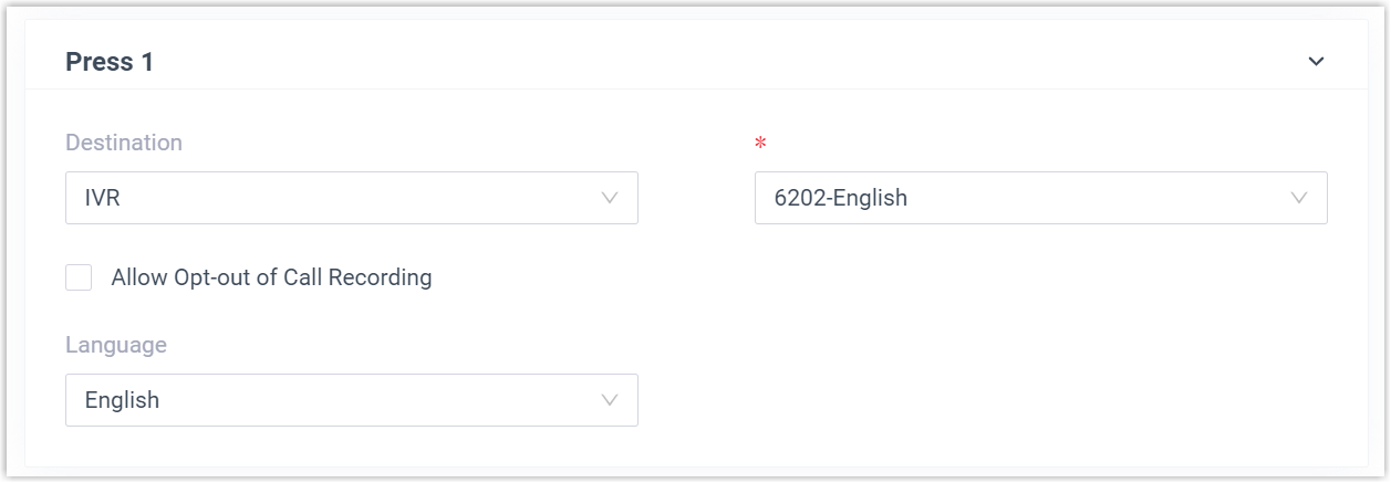 IVR Key Event Language Settings