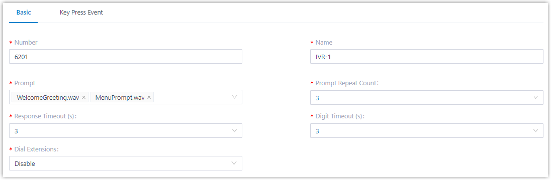 IVR Single Configuration