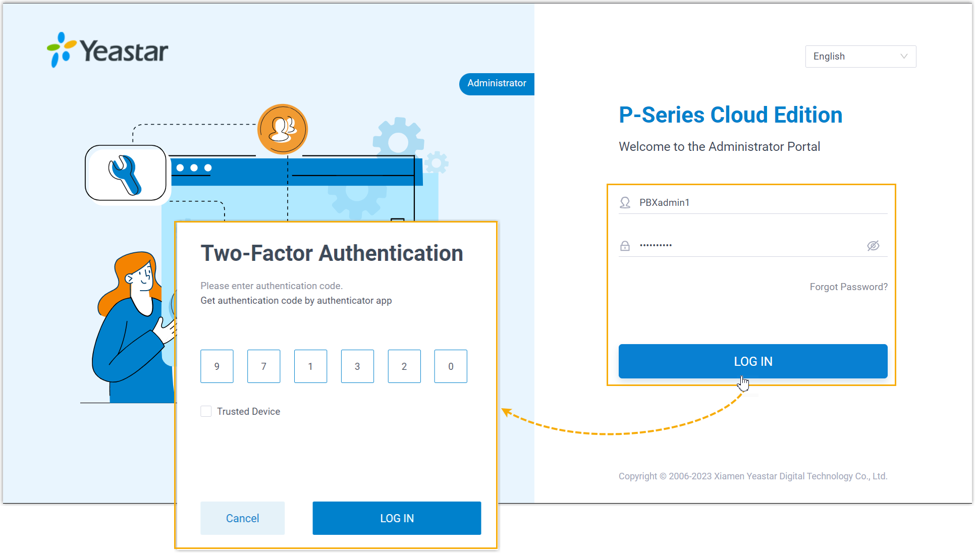 Log in with 2FA in PBX Web Portal