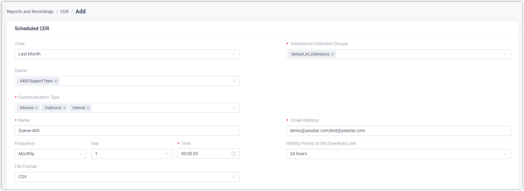 Schedule CDR Reports