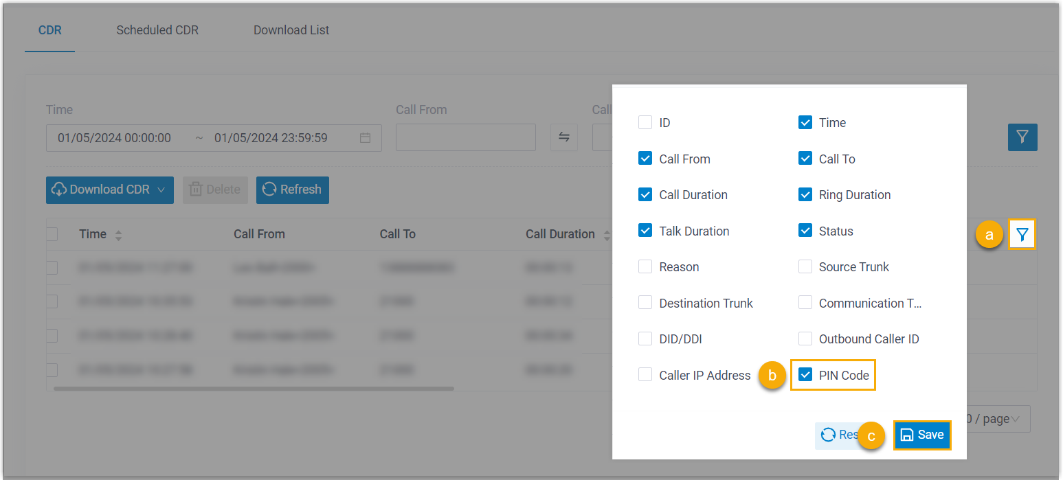 Show PIN Code in CDR
